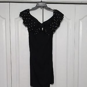 Elegant Black Mini Dress with Pearl Accents